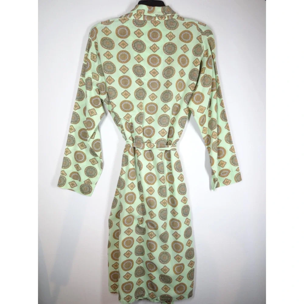 Vintage Paisley Cotton Robe Mens XL Green Medallion 60s 70s Loungewear MCM Retro